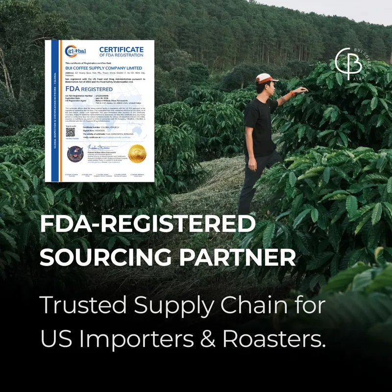 FDA-registered sourcing partner. Trusted supply chain for US importers and roasters.