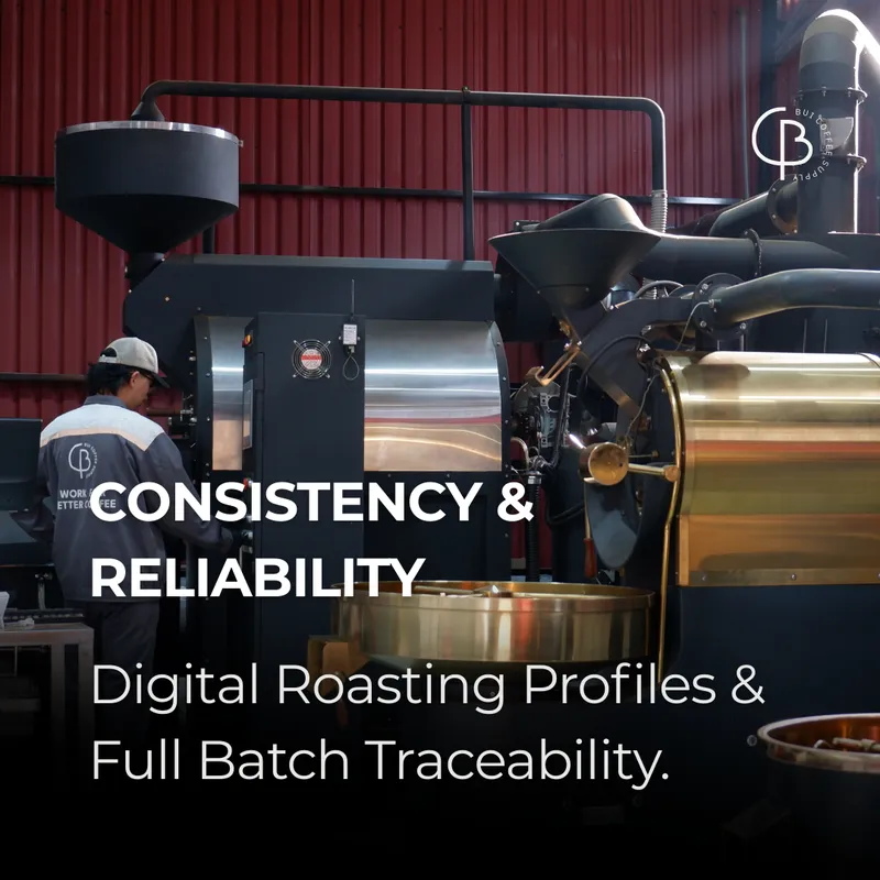 Consistency and reliability. Digital roasting profiles and full batch traceability.
